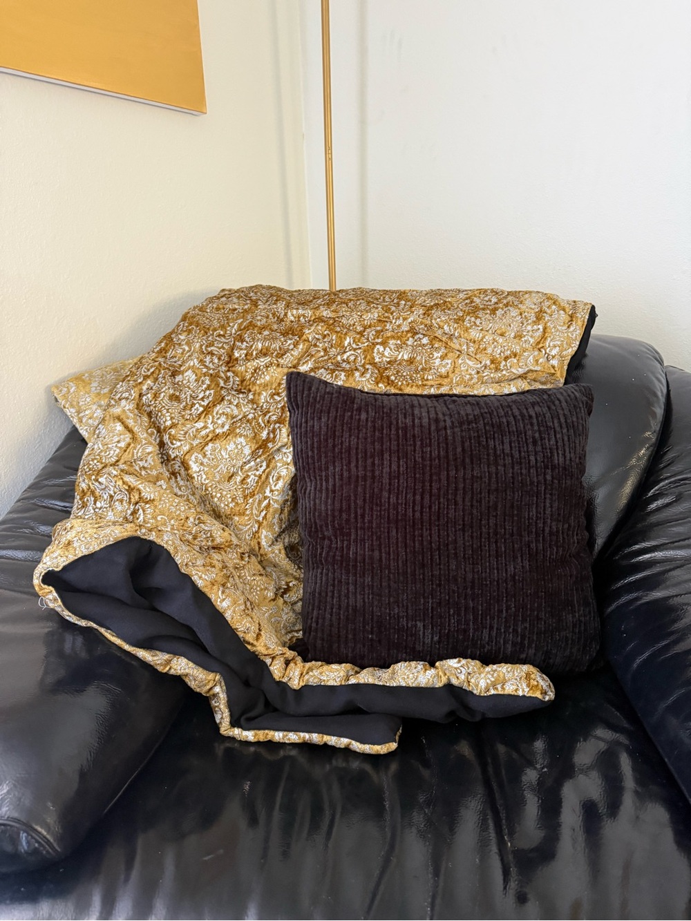Reversible Gold Quilted Throw Blanket with Black Backing